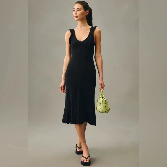 Daily Practice Black Sleeveless V-Neck Ribbed Stretchy Midi Dress Size XL - Picture 1 of 11